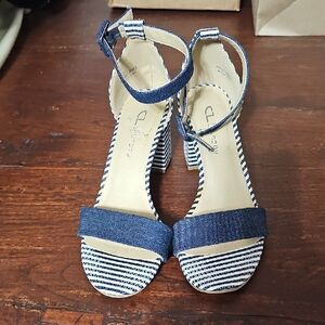 Chinese Laundry Navy and White Striped Heels